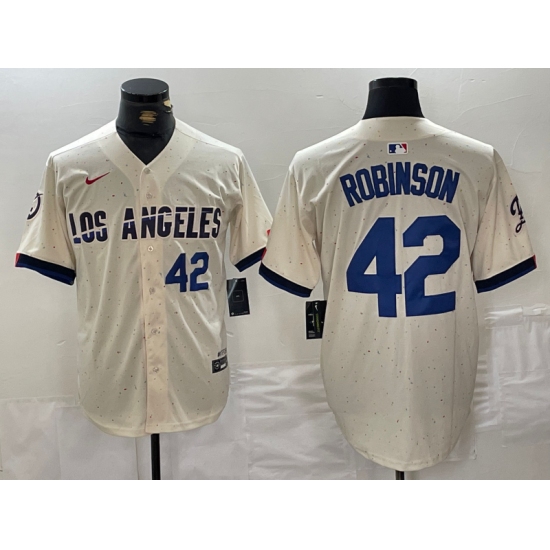 Men's Los Angeles Dodgers #42 Jackie Robinson Number Cream 2024 City Connect Limited Stitched Jerseys - Ujersey