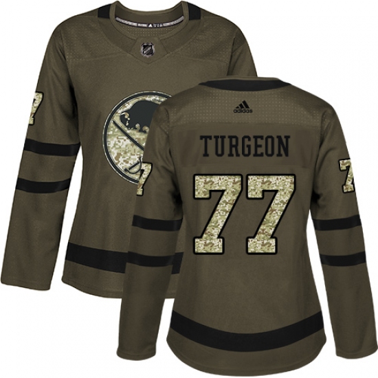 Women's Adidas Buffalo Sabres #77 Pierre Turgeon Authentic Green Salute to Service NHL Jersey - Ujersey