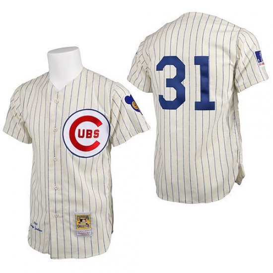 Men's Mitchell and Ness Chicago Cubs #31 Greg Maddux Authentic Cream 1969 Throwback MLB Jersey - Ujersey