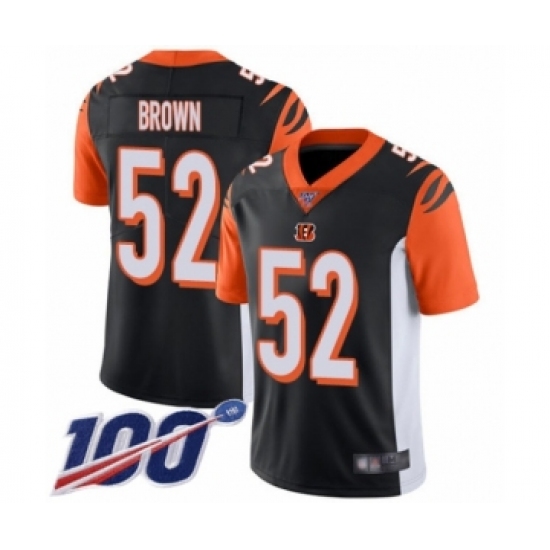 Men's Cincinnati Bengals #52 Preston Brown Black Team Color Vapor Untouchable Limited Player 100th Season Football Jersey - Ujersey