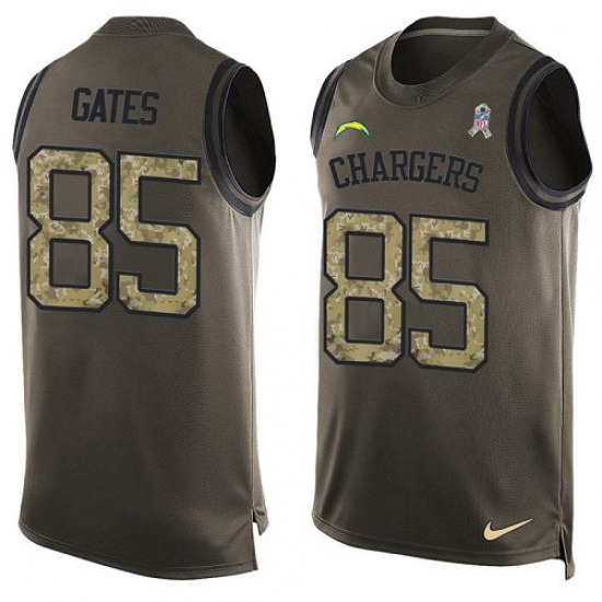 Men's Nike Los Angeles Chargers #85 Antonio Gates Limited Green Salute to Service Tank Top NFL Jersey - Ujersey