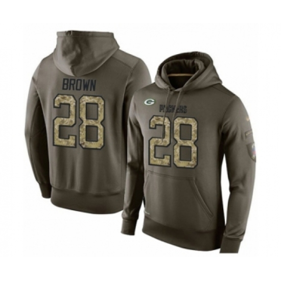 Football Men's Green Bay Packers #28 Tony Brown Green Salute To Service Pullover Hoodie - Ujersey NHL