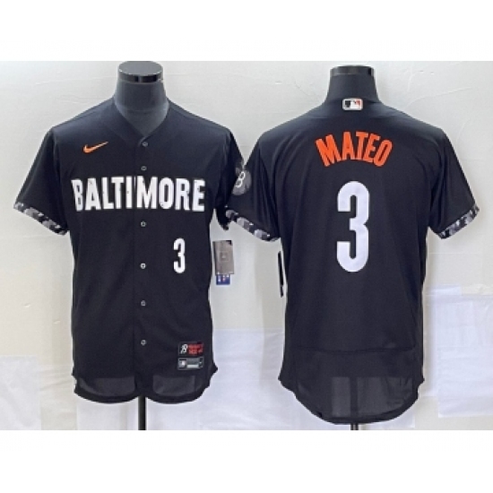 Men's Baltimore Orioles #3 Jorge Mateo Number Black 2023 City Connect Flex Base Stitched Jersey - Ujersey
