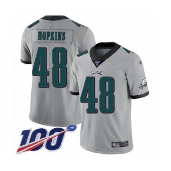 Men's Philadelphia Eagles #48 Wes Hopkins Limited Silver Inverted Legend 100th Season Football Jersey - Ujersey