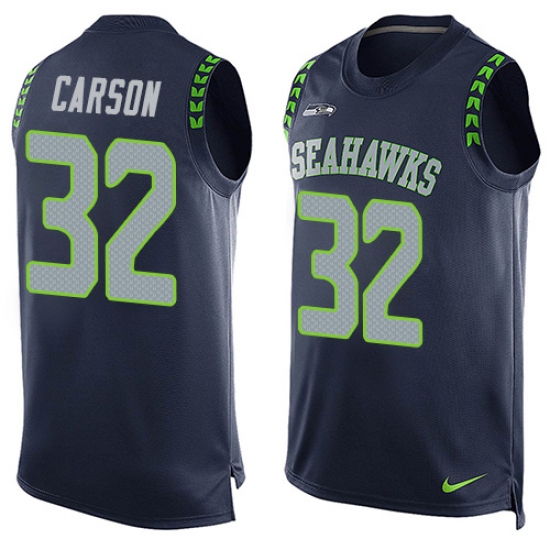 Men's Nike Seattle Seahawks #32 Chris Carson Limited Steel Blue Player Name & Number Tank Top NFL Jersey - Ujersey