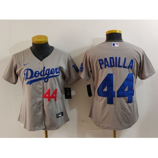 Women's Los Angeles Dodgers #44 Vicente Padilla Number Grey Cool Base Stitched Jersey - Ujersey
