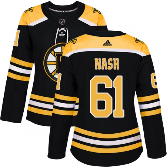 Women's Adidas Boston Bruins #61 Rick Nash Authentic Black Home NHL Jersey