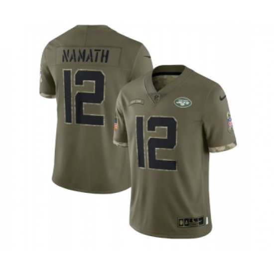 Men's New York Jets #12 Joe Namath 2022 Olive Salute To Service Limited Stitched Jersey - Ujersey