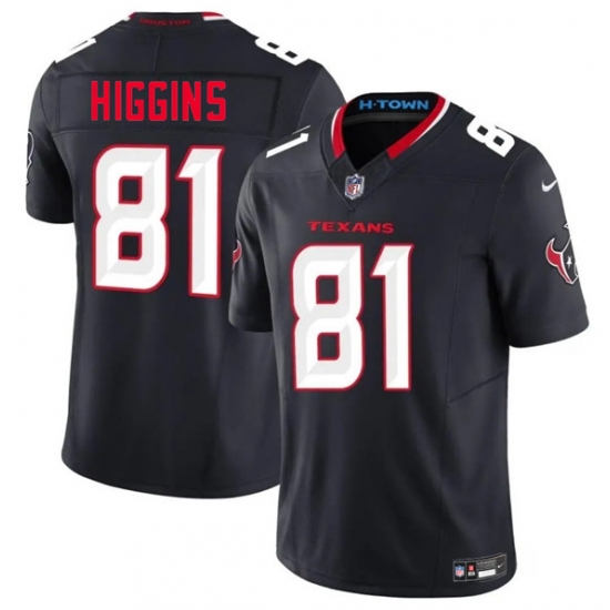 Men's Houston Texans #81 Jayden Higgins Navy 2025 Draft Vapor F.U.S.E. Limited Football Stitched Jersey - Ujersey