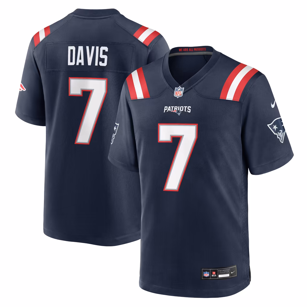 Men's New England Patriots Carlton Davis Nike Navy Team Game Jersey - Ujersey
