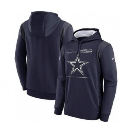 Men's Dallas Cowboys 2021 Navy Sideline Logo Performance Pullover Hoodie - Ujersey