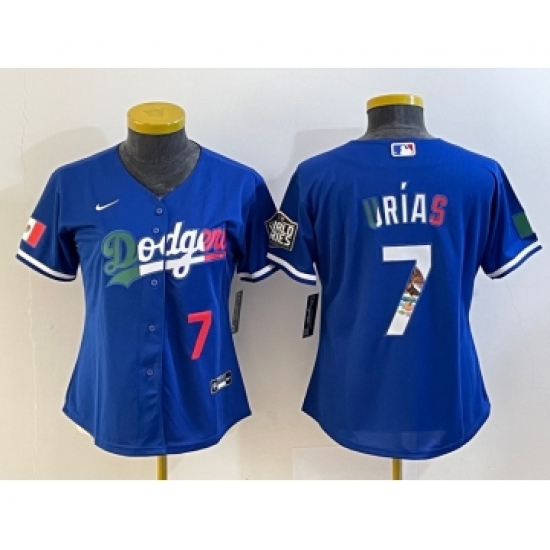 Women's Los Angeles Dodgers #7 Julio Urias Blue 2020 World Series Cool Base Nike Jersey2 - Ujersey