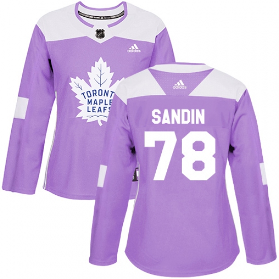 Women's Adidas Toronto Maple Leafs #78 Rasmus Sandin Authentic Purple Fights Cancer Practice NHL Jersey - Ujersey