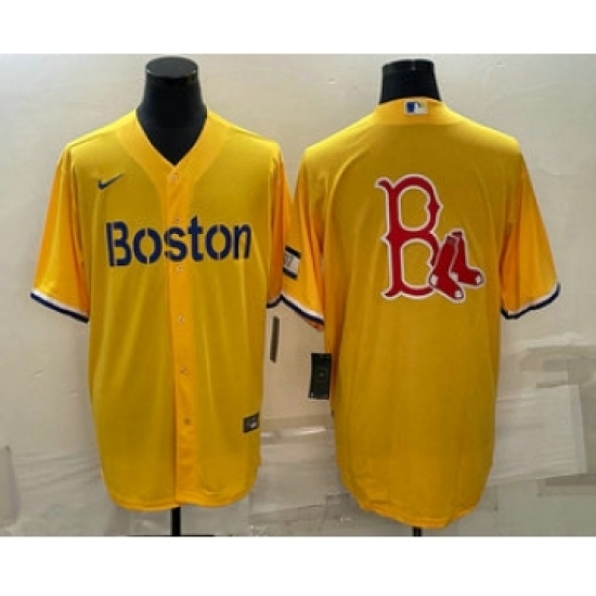Men's Boston Red Sox Big Logo Gold 2021 City Connect Stitched MLB Cool Base Nike Jersey - Ujersey