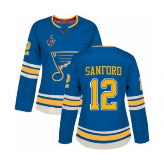 Women's St. Louis Blues #12 Zach Sanford Authentic Navy Blue Alternate 2019 Stanley Cup Final Bound Hockey Jersey - Ujersey