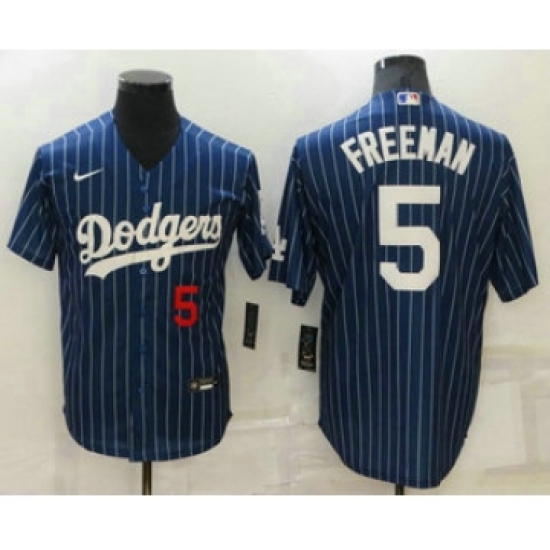 Men's Los Angeles Dodgers #5 Freddie Freeman Navy Blue Pinstripe Stitched MLB Cool Base Nike Jersey - Ujersey