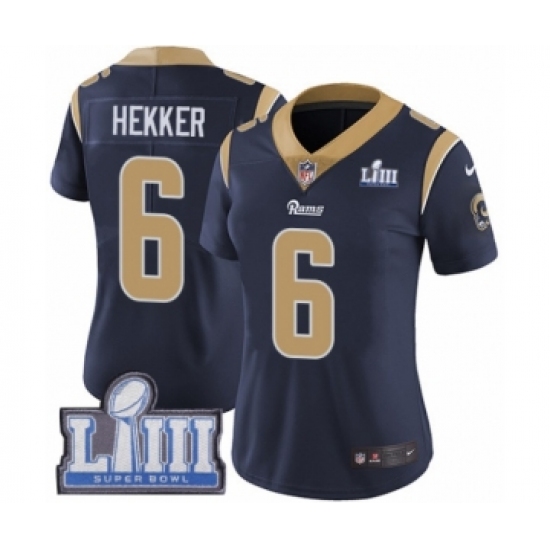 Women's Nike Los Angeles Rams #6 Johnny Hekker Navy Blue Team Color Vapor Untouchable Limited Player Super Bowl LIII Bound NFL Jersey - Ujersey