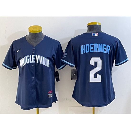 Women's Chicago Cubs #2 Nico Hoerner Navy City Connect Stitched Jersey - Ujersey