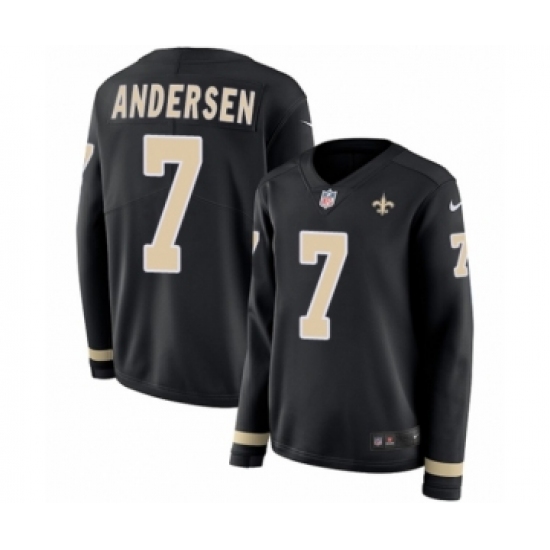 Women's Nike New Orleans Saints #7 Morten Andersen Limited Black Therma Long Sleeve NFL Jersey - Ujersey