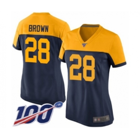 Women's Green Bay Packers #28 Tony Brown Limited Navy Blue Alternate 100th Season Football Jersey - Ujersey