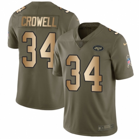 Men's Nike New York Jets #34 Isaiah Crowell Limited Olive/Gold 2017 Salute to Service NFL Jersey - Ujersey