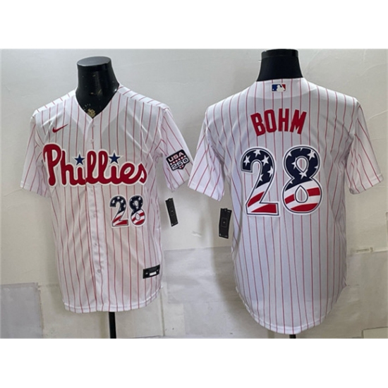Men's Philadelphia Phillies #28 Alec Bohm White USA 250 Fourth of July Home Stitched Baseball Jersey - Ujersey
