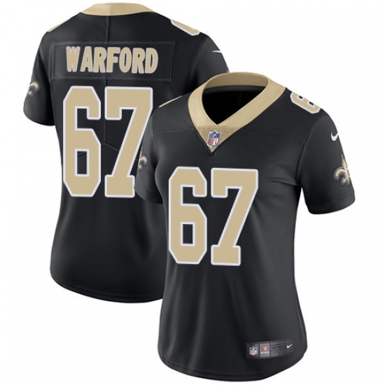 Women's Nike New Orleans Saints #67 Larry Warford Black Team Color Vapor Untouchable Limited Player NFL Jersey - Ujersey