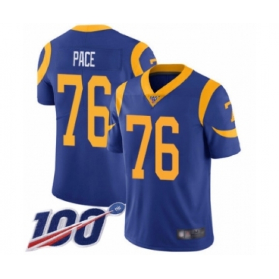Men's Los Angeles Rams #76 Orlando Pace Royal Blue Alternate Vapor Untouchable Limited Player 100th Season Football Jersey - Ujersey