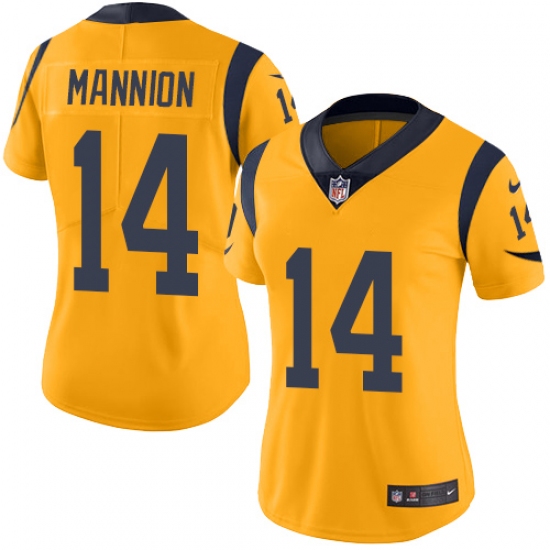 Women's Nike Los Angeles Rams #14 Sean Mannion Limited Gold Rush Vapor Untouchable NFL Jersey - Ujersey