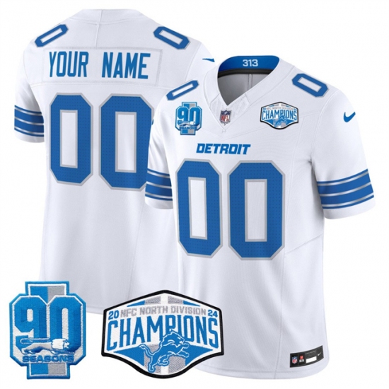 Men's Detroit Lions Active Player Custom White 2024 NFC North Champions 90th Anniversary Patch F.U.S.E. Vapor Limited Stitched Jersey