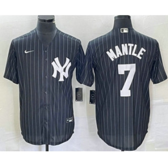 Men's New York Yankees #7 Mickey Mantle Black Pinstripe Cool Base Stitched Baseball Jersey - Ujersey