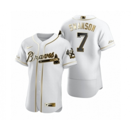 Men's Atlanta Braves #7 Dansby Swanson Nike White Authentic Golden Edition Jersey - Ujersey