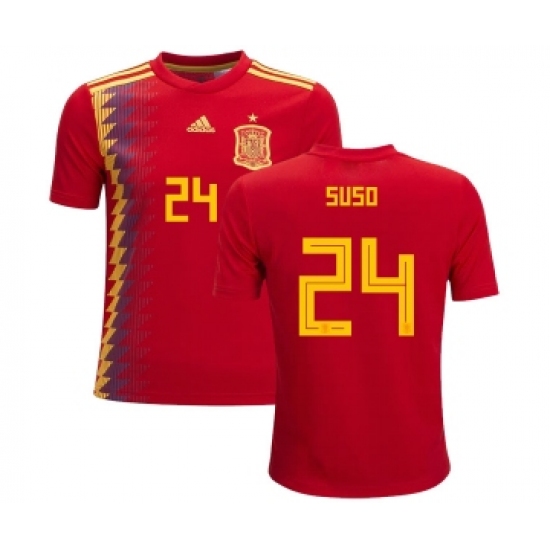 Spain #24 Suso Red Home Kid Soccer Country Jersey