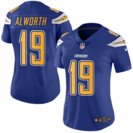 Women's Nike Los Angeles Chargers #19 Lance Alworth Limited Electric Blue Rush Vapor Untouchable NFL Jersey - Ujersey