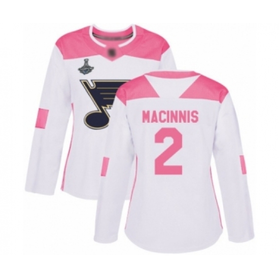 Women's St. Louis Blues #2 Al Macinnis Authentic White Pink Fashion 2019 Stanley Cup Champions Hockey Jersey - Ujersey
