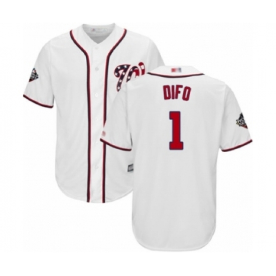 Youth Washington Nationals #1 Wilmer Difo Authentic White Home Cool Base 2019 World Series Bound Baseball Jersey - Ujersey