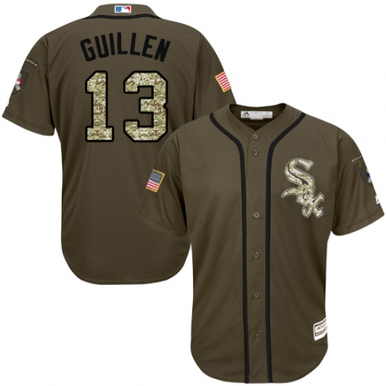 Men's Majestic Chicago White Sox #13 Ozzie Guillen Replica Green Salute to Service MLB Jersey - Ujersey