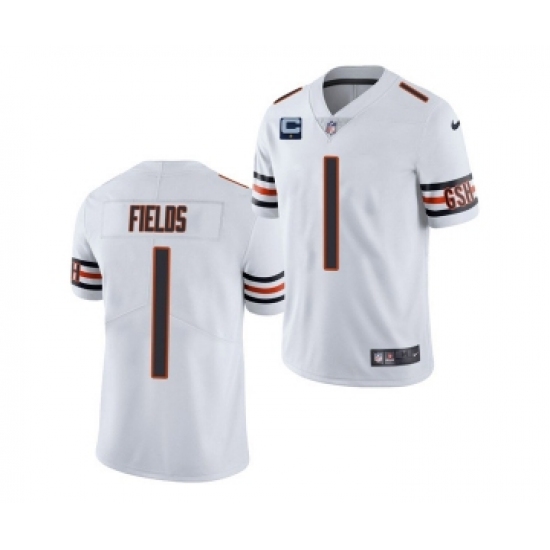 Men's Chicago Bears 2022 #1 Justin Fields White With 1-star C Patch Vapor Untouchable Limited Stitched Jersey - Ujersey