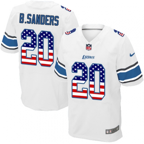 Men's Nike Detroit Lions #20 Barry Sanders Elite White Road USA Flag Fashion NFL Jersey - ujerseystore