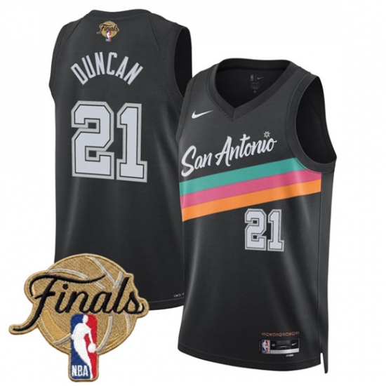 Men's San Antonio Spurs #21 Tim Duncan Black 2026 Finals City Edition Stitched Basketball Jersey - Ujersey