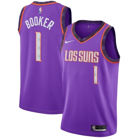Men's Nike Phoenix Suns #1 Devin Booker Swingman Purple NBA Jersey - 2018 19 City Edition - Ujersey