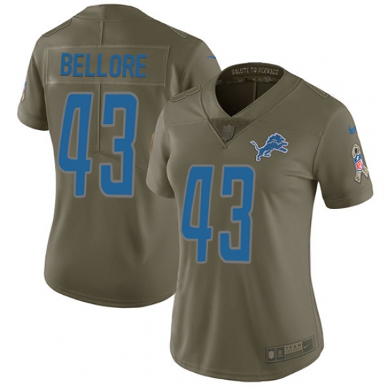 Women's Nike Detroit Lions #43 Nick Bellore Limited Olive 2017 Salute to Service NFL Jersey - Ujersey