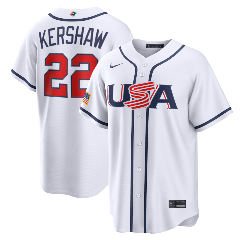 Men's USA Baseball Clayton Kershaw Nike White 2026 World Baseball Classic Home Stadium Jersey