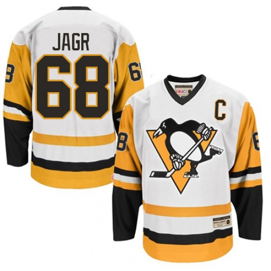 Men's CCM Pittsburgh Penguins #68 Jaromir Jagr Premier White Throwback NHL Jersey - Ujersey