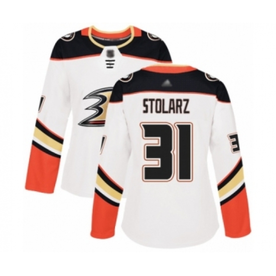 Women's Anaheim Ducks #31 Anthony Stolarz Authentic White Away Hockey Jersey