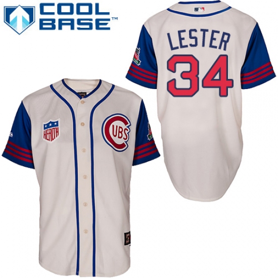Men's Majestic Chicago Cubs #34 Jon Lester Authentic Cream/Blue 1942 Turn Back The Clock MLB Jersey - Ujersey