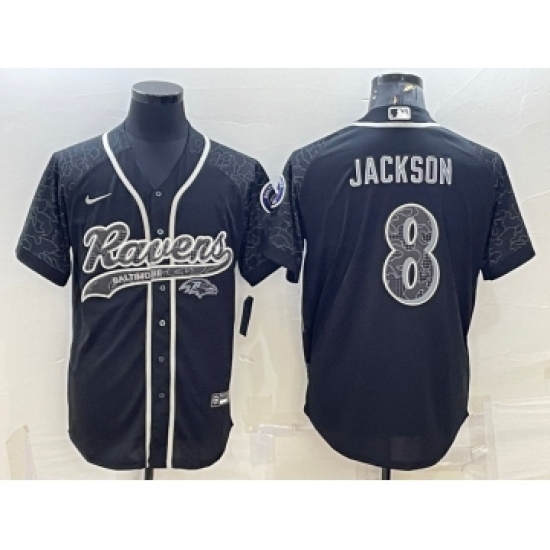 Men's Baltimore Ravens #8 Lamar Jackson Black Reflective With Patch Cool Base Stitched Baseball Jersey - Ujersey
