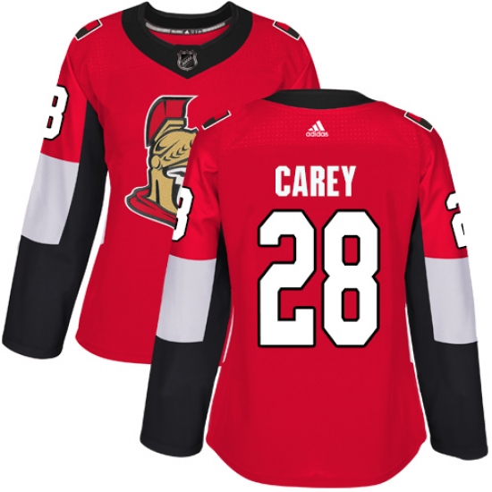 Women's Adidas Ottawa Senators #28 Paul Carey Premier Red Home NHL Jersey - Ujersey