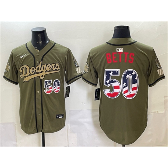 Men's Los Angeles Dodgers #50 Mookie Betts Olive 2026 Armed Forces Day 250 Fourth of July Stitched Baseball Jersey - Ujersey