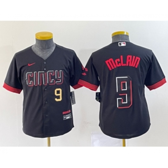 Youth Nike Cincinnati Reds #9 Matt McLain Number Black 2023 City Connect Cool Base Stitched Jersey1 - Ujersey